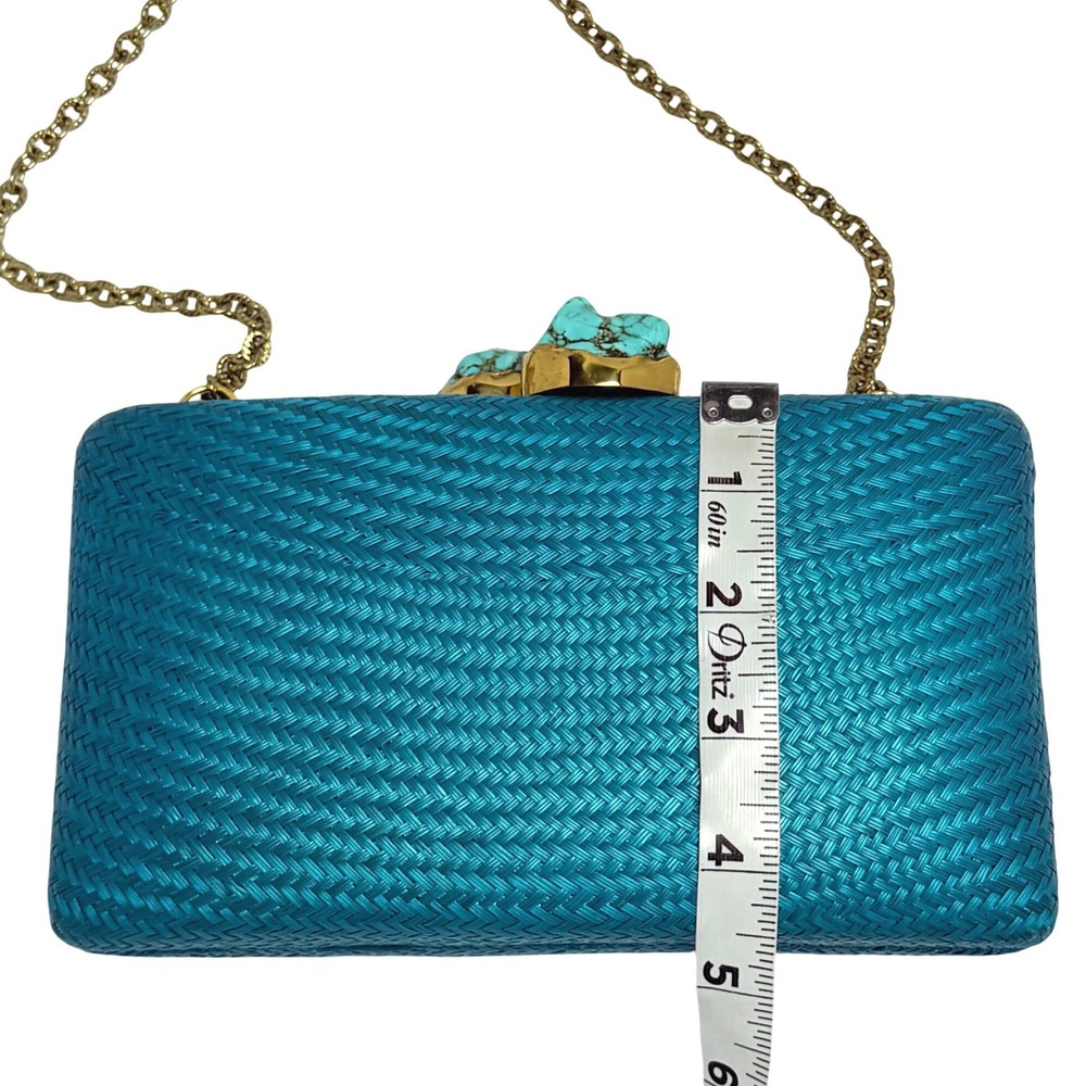 Woven Straw Clutch Bag Turquoise Stone Clasp Tixxi & Co Handmade Boho EUC - Picture 9 of 10